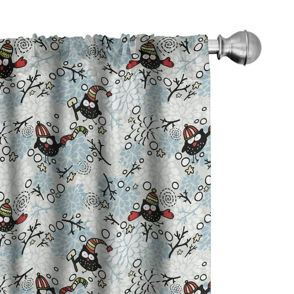 Ambesonne Owls Curtains, Winter Snow Xmas Doodle, Pair of 28"x95", Multicolor