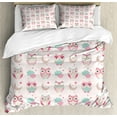 thumbnail image 1 of Ambesonne Owls Duvet Cover Set, Birds Stars Moon Pastel, Queen, Almond Green Pink Tan, 1 of 3