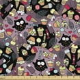 thumbnail image 1 of Ambesonne Owls Fabric by the Yard Upholstery, Crazy Birds Tasty Cupcakes, 5 Yards, Multicolor, 1 of 4