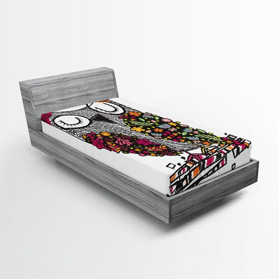 Ambesonne Owls Fitted Sheet, Geometric Floral Blossoms, Twin Size, Multicolor