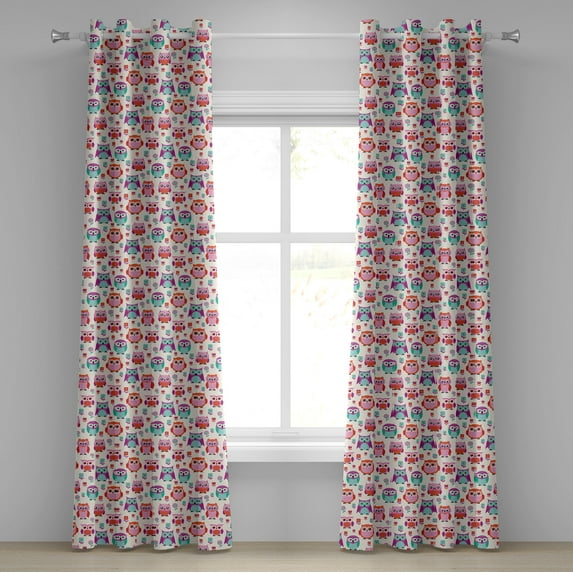 Ambesonne Owls Grommet Curtain, Happy Modern, 50" x 72", Orange Fuchsia Seafoam