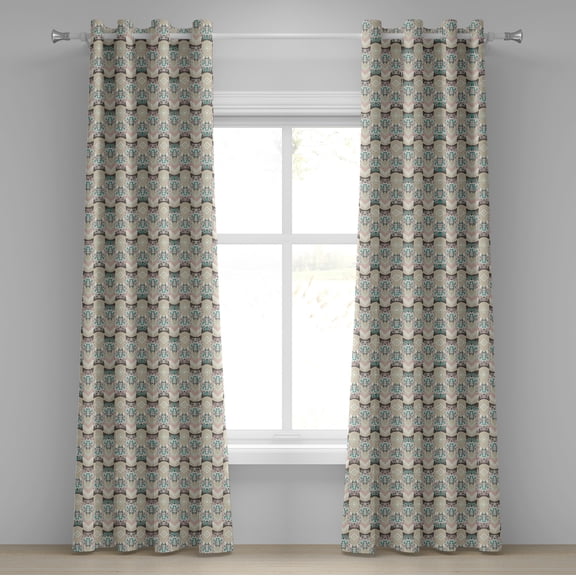 Ambesonne Owls Grommet Curtain, Native Geometric Zigzag, 50" x 84", Tan Turquoise Pale Pink