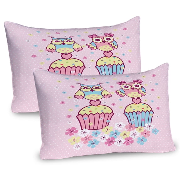 Ambesonne Owls Pillow Sham 2 Pack, Couples Cupcakes Romantic, 26"x20", Pale Pink Sky Blue