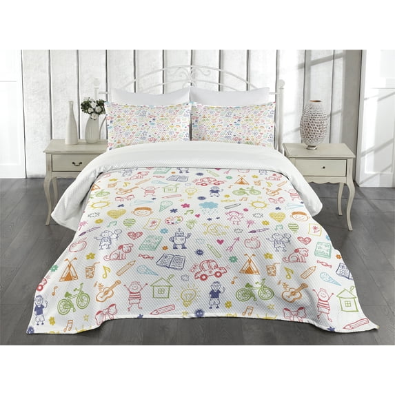 Ambesonne Owls Quilted Bedspread Set 3 Pcs, Angry Funny Cartoon, King Size, Multicolor