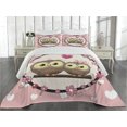 thumbnail image 1 of Ambesonne Owls Quilted Coverlet 3 Pcs, Couple on Branch, King Size, Coral Brown Pale Yellow, 1 of 4