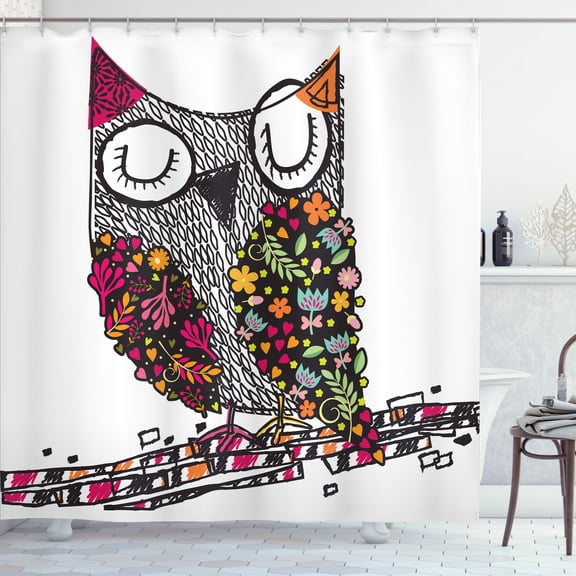 Ambesonne Owls Shower Curtain, Geometric Floral Blossoms, 69"Wx75"L, Multicolor