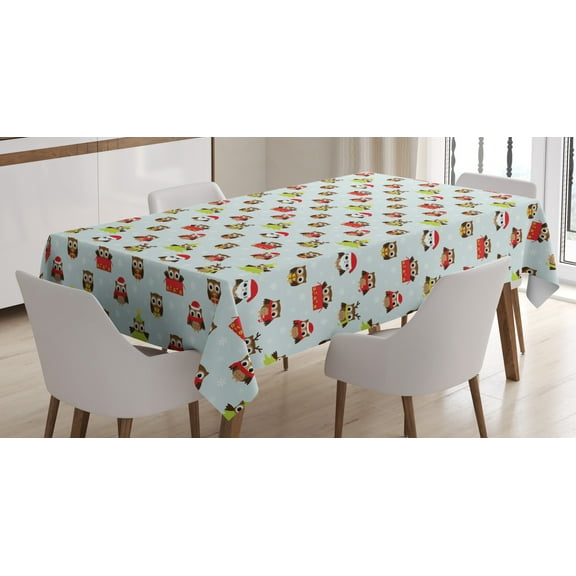 Ambesonne Owls Tablecloth Rectangular Table Cover, Christmas Time Pine Tree Birds, 60"x90", Multicolor