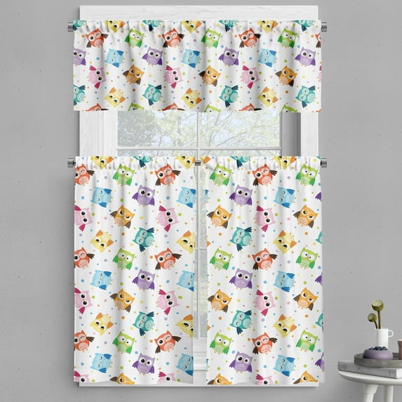 Ambesonne Owls Valance & Curtain, Characters and Dots, 55"x24", Multicolor