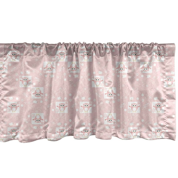 Ambesonne Owls Window Valance, Pastel Owls and Little Birds on Floral Backdrop Girlish Pattern Swirls, Curtain Valance for Kitchen Bedroom Decor with Rod Pocket, 54" X 18", Pale Pink White