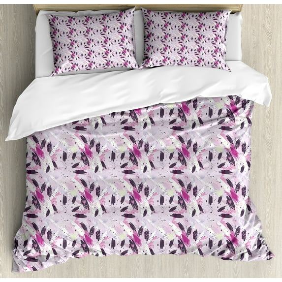Ambesonne Paint Duvet Cover Sets, Paintbrush Strokes and Blots, 2-Queen, Pale Mauve Multicolor