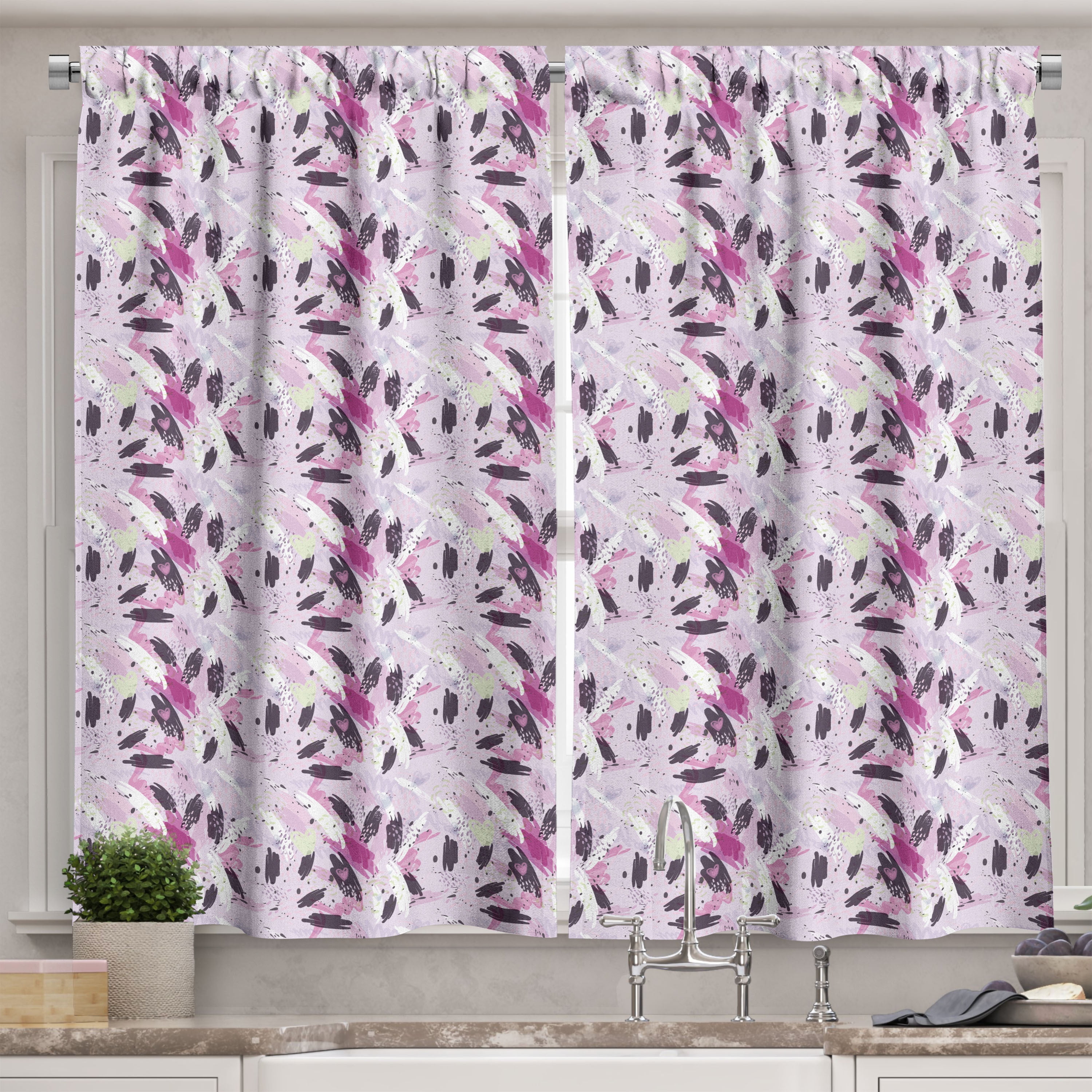 Ambesonne Paint Kitchen Curtains, Paintbrush Strokes and Blots, 55"x45
