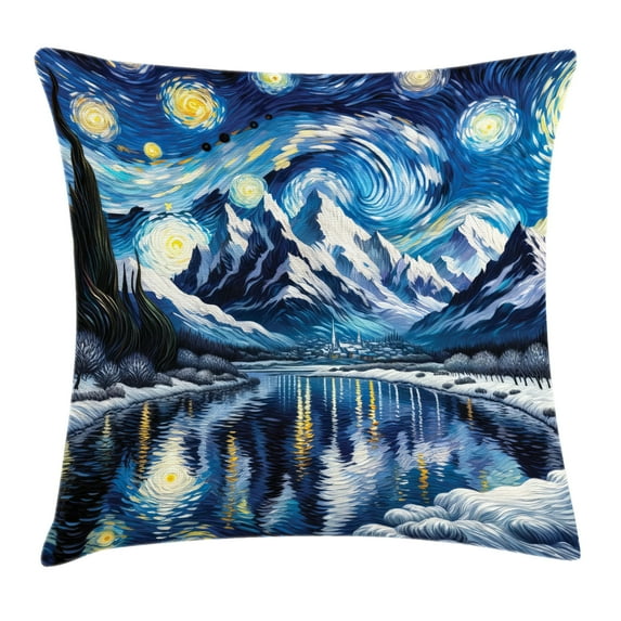 Ambesonne Painting Art Throw Pillow Cushion Cover, Starry Sky Lake Night, 36" X 36", Royal Blue and Yellow