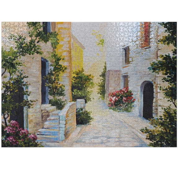 Ambesonne Painting Jigsaw Puzzle Durable Cardboard, Colorful Street Alley Art, 1000 pcs, Khaki Pale Earth Yellow
