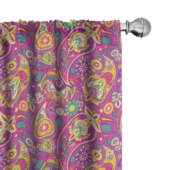 Ambesonne Paisley 4-Panel Curtains, Colorful Paisley Inspired, 56"x95", Pale Fuchsia Multicolor
