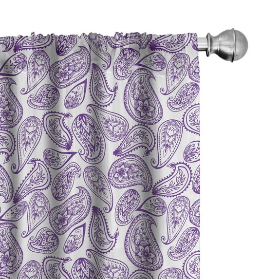 Ambesonne Paisley Window Curtains, Mystic Inspired Leaves Art, Each 28" W x 84" L, Purple and White