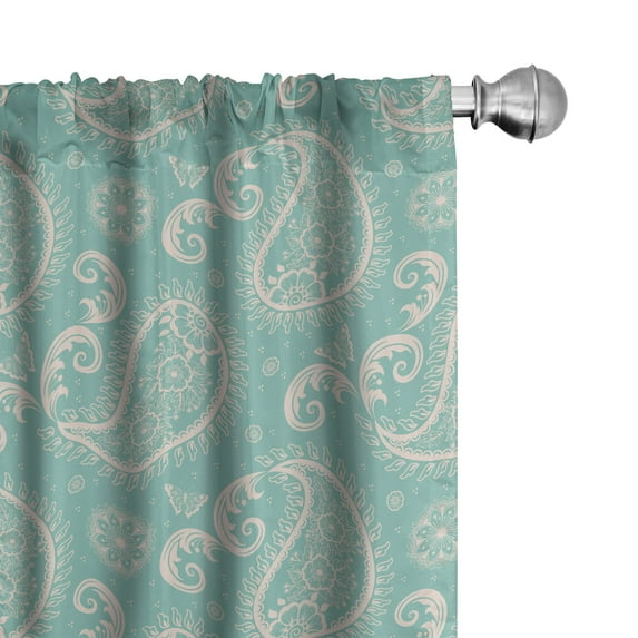 Ambesonne Paisley Window Curtains, Floral Oriental Butterflies, Each 28" W x 84" L, Pale Teal Pale Tan