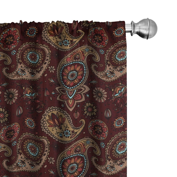 Ambesonne Paisley Window Curtains, Bohemian Pattern Print Art, Each 28" W x 95" L, Burgundy and Dark Mustard