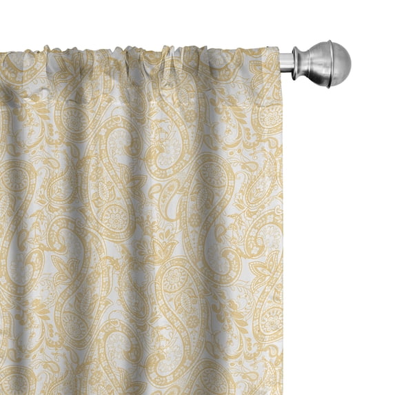 Ambesonne Paisley Window Curtains, Monochrome Ornaments, Each 28" W x 84" L, Pastel Brown and White