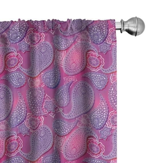 Ambesonne Paisley Window Curtains, Oriental Damask Colors, Each 28" W x 84" L, Pink Fuchsia