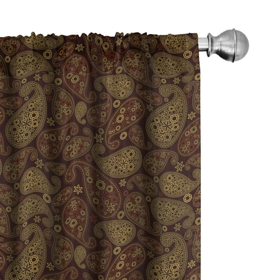 Ambesonne Paisley Window Curtains, Oriental Damask Design, Each 28" W x 84" L, Redwood and Amber