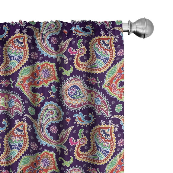 Ambesonne Paisley Window Curtains, Retro Hippie Motives, Each 28" W x 84" L, Purple