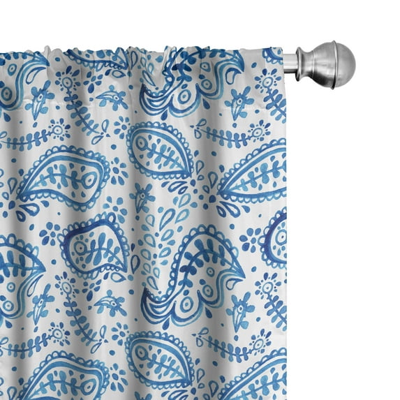 Ambesonne Paisley Window Curtains, Sketch Flower and Flake, Each 28" W x 95" L, White and Blue