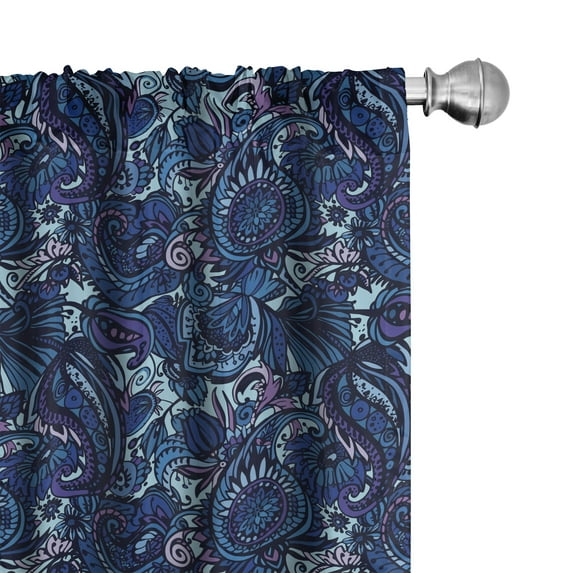 Ambesonne Paisley Window Curtains, Tropical Flowers Oriental, Each 28" W x 95" L, Pale Blue Sea Blue