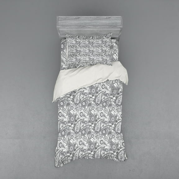 Ambesonne Paisley Bedding Set 3 Pcs, Digital Persian Leaf, Twin, Grey and White