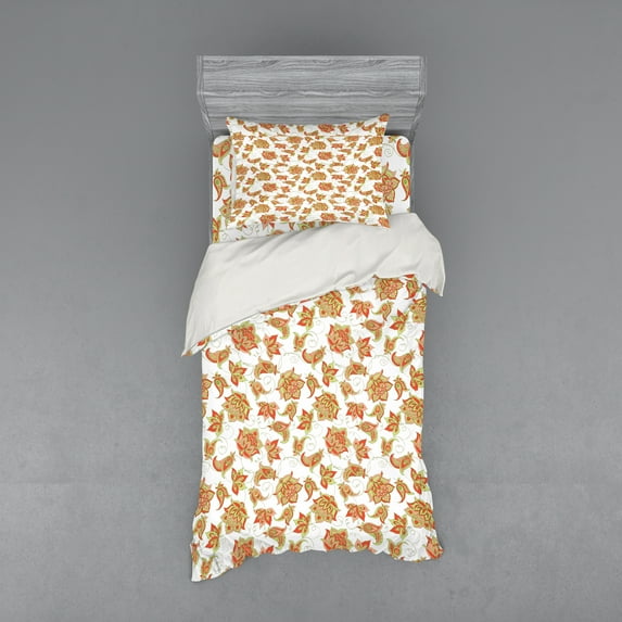 Ambesonne Paisley Bedding Set 3 Pcs, Ottoman Vivid Design, Twin XL, Avocado Green Vermilion