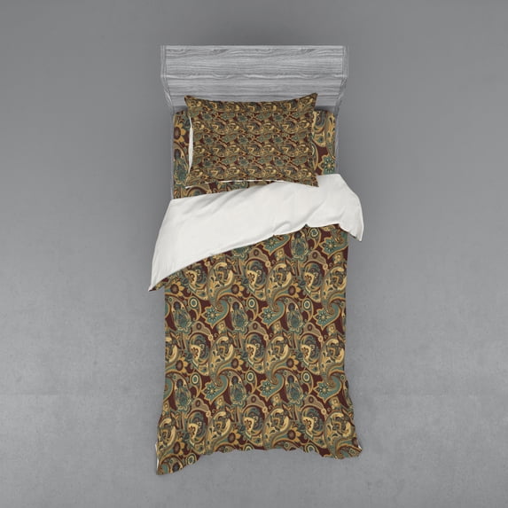 Ambesonne Paisley Bedding Set 3 Pcs, Persian Hippie Florets, Twin, Sand Brown Chocolate