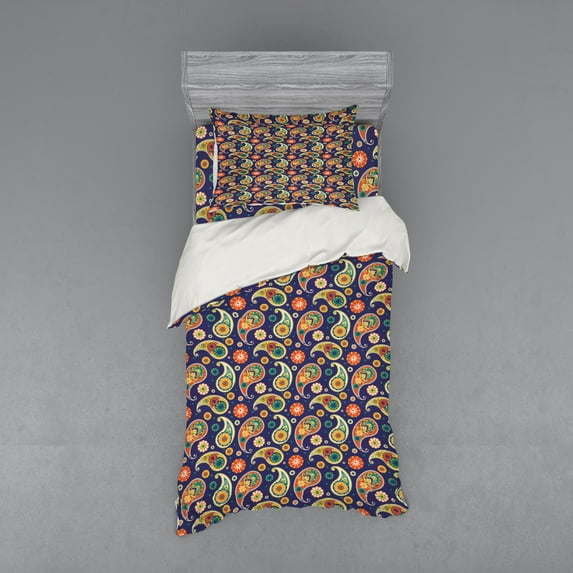 Ambesonne Paisley Bedding Set 3 Pcs, Repetitive Floral Pateh, Twin XL, Multicolor