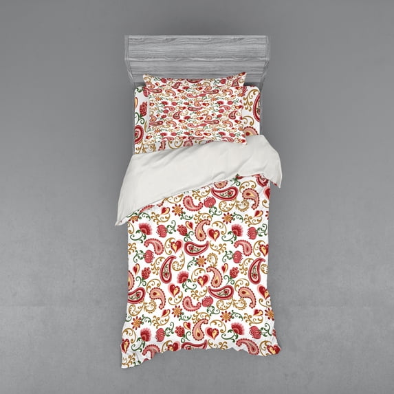 Ambesonne Paisley Bedding Set 3 Pcs, Style Rose Motif, Twin, Pale Pink Red