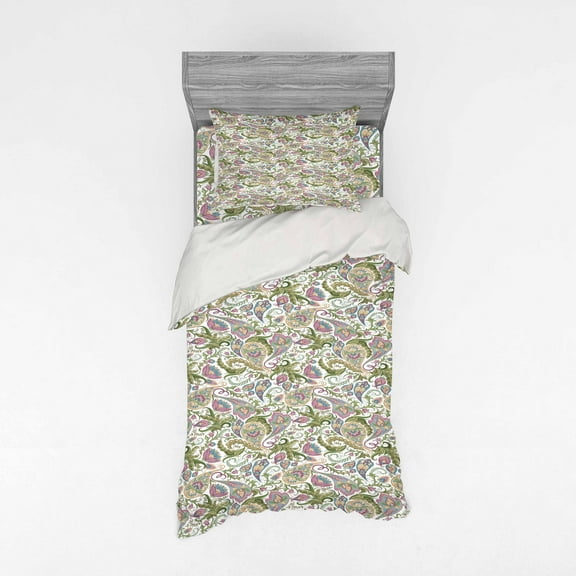 Ambesonne Paisley Bedding Set 3 Pcs, Vintage Style Floral, Twin XL, Purple White Green