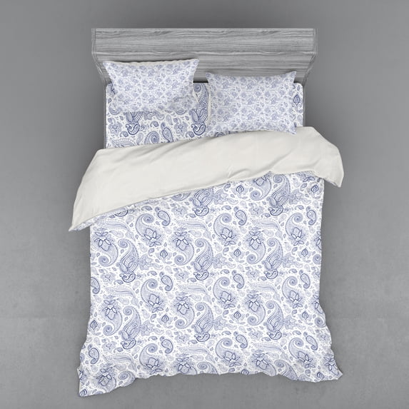 Ambesonne Paisley Bedding Set 4 Pcs, Abstract Buds and Dots, Queen, Black and White