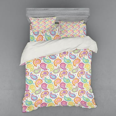 Ambesonne Paisley Bedding Set 4 Pcs, Colored Pattern Flower, Queen, Multicolor