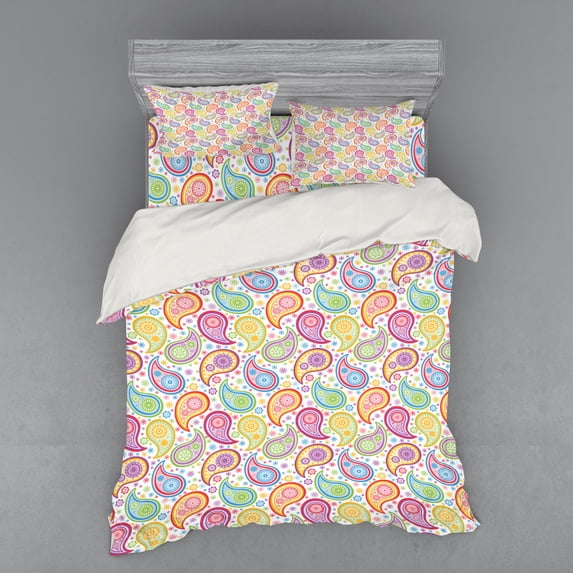 Ambesonne Paisley Bedding Set 4 Pcs, Colored Pattern Flower, Queen, Multicolor