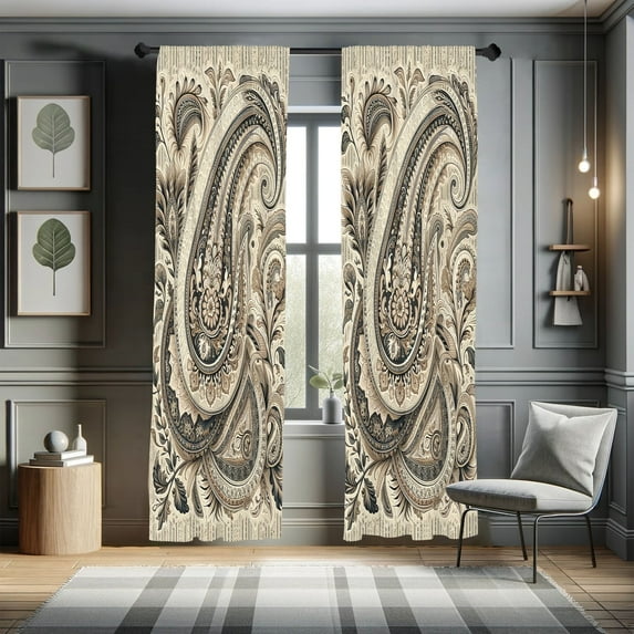 Ambesonne Paisley Curtains 2 Panel Set, Creamy Bohemian Flourishes, Pair of - 28" x 95", Ivory Pale Sepia Dimgray