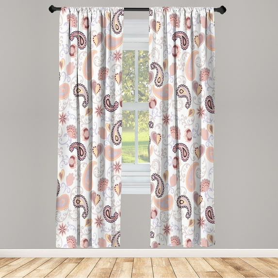 Ambesonne Paisley Curtains, Bohemian Rose Buds Print, Pair of 28"x63", Blush Peach