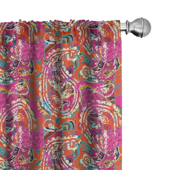 Ambesonne Paisley Curtains, Chaotic Floral Ornament, Pair of 28"x95", Vermilion and Hot Pink