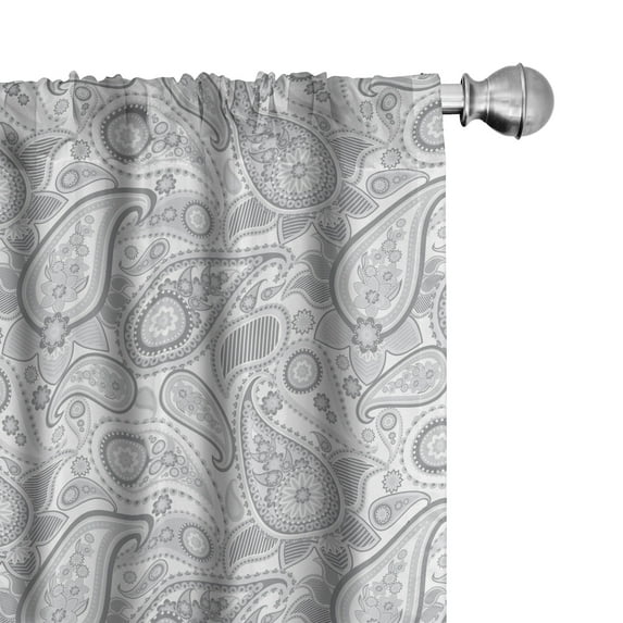 Ambesonne Paisley Curtains, Digital Persian Leaf, Pair of 28"x95", Grey and White