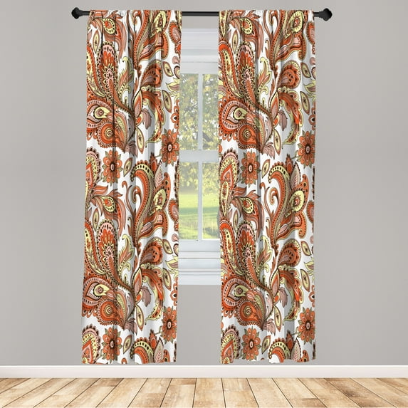 Ambesonne Paisley Curtains, Ethnic Boho Flowers Leaves, Pair of 28"x63", Orange Cream Rose