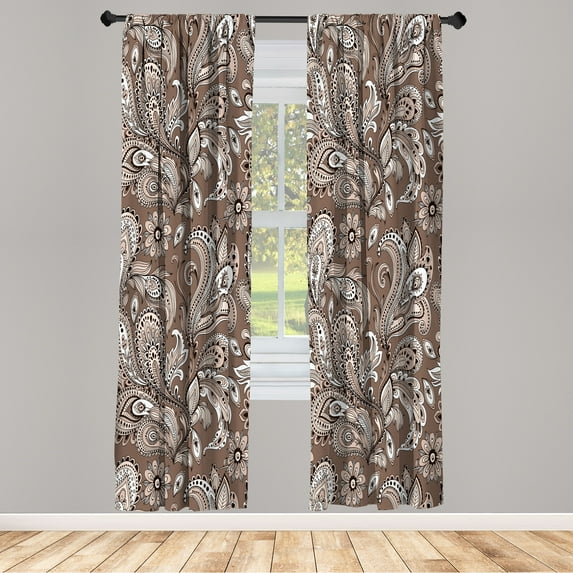 Ambesonne Paisley Curtains, Ethnic Boho Flowers Leaves, Pair of 28"x84", Umber Pale Tan Dark Brown