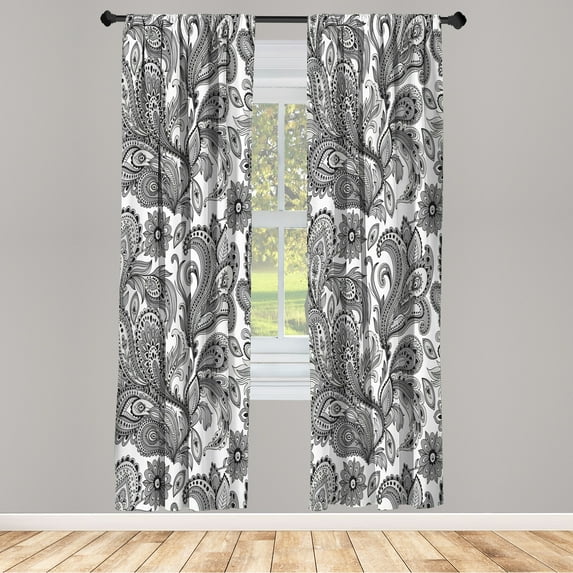 Ambesonne Paisley Curtains, Ethnic Boho Flowers Leaves, Pair of 28"x95", Grey and Dimgray