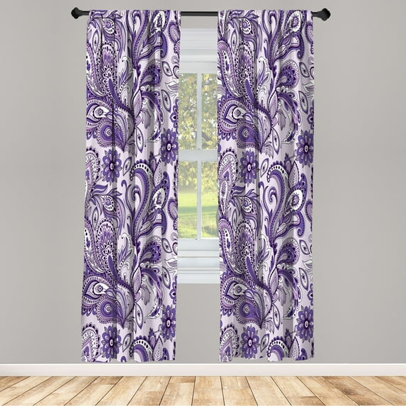 Ambesonne Paisley Curtains, Ethnic Boho Flowers Leaves, Pair of 28"x95", Violet Pale Lilac
