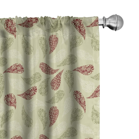 Ambesonne Paisley Curtains, Floral Leaf Pattern, Pair of 28"x84", Red and Pale Green