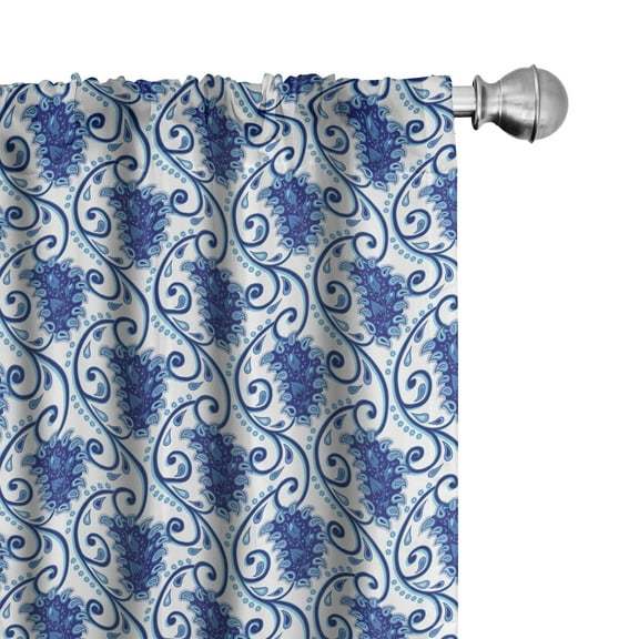 Ambesonne Paisley Curtains, Flowers Ivy Leaves and Dots, Pair of 28"x63", Blue and White