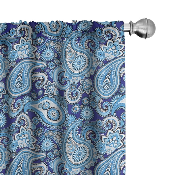 Ambesonne Paisley Curtains, Flowers Leaves and Dots, Pair of 28"x63", Blue