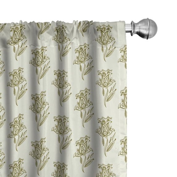 Ambesonne Paisley Curtains, Henna Inspired Flower Motif, Pair of 28"x84", Fawn Pale Yellow and Khaki