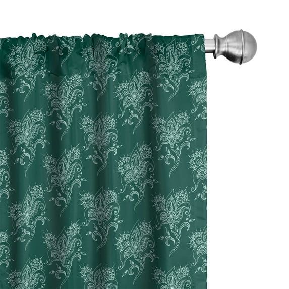 Ambesonne Paisley Curtains, Henna Style Floral Shapes, Pair of 28"x63", Forest Green White and Teal