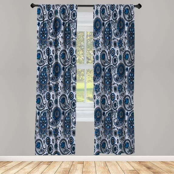 Ambesonne Paisley Curtains, Leaf Flower Motif Folk Art, Pair of 28"x84", Pastel Purple